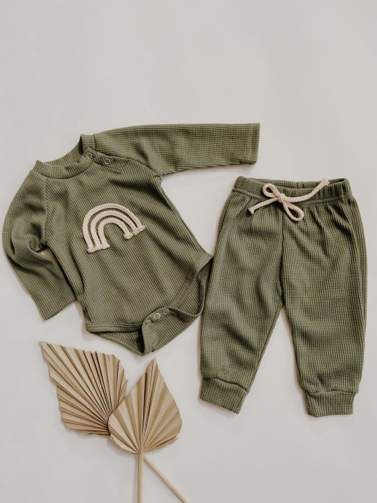 Spring Infant born Baby Girls Boys 2Pcs Clothes Set 100% Cotton Rainbow Long Sleeve Pocket Bodysuits Pants Outfit Set 220509