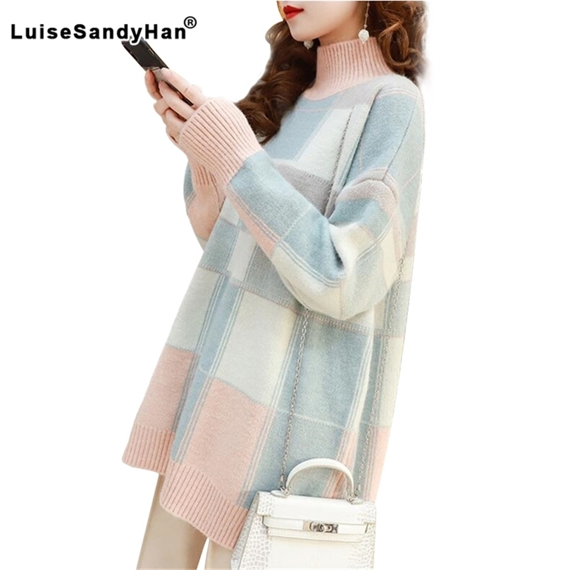 Women Casual Sweater female half-high collar loose mid-length autumn and winter bottoming pullover 201225