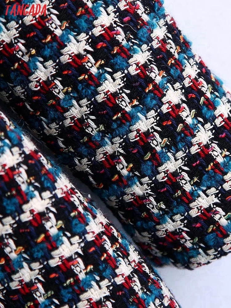 Tangada Women Thick Tweed Double Breasted Blazer Coat Vintage Long Sleeve Office Lady Female Outerwear BE449 220402