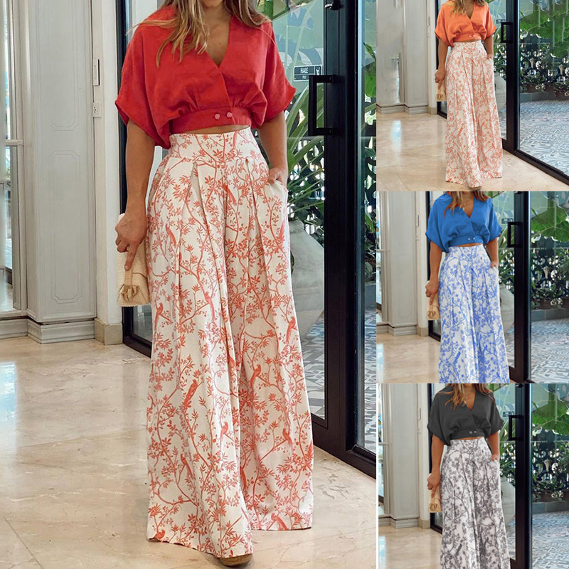 Women' Two Piece Sets Fashion V Neck Cropped Top Shirt Suit Printed Wide Leg Pants, Black
Women' Two Piece Sets Fashion V Neck Cropped Top Shirt Suit Printed Wide Leg Pants, Black