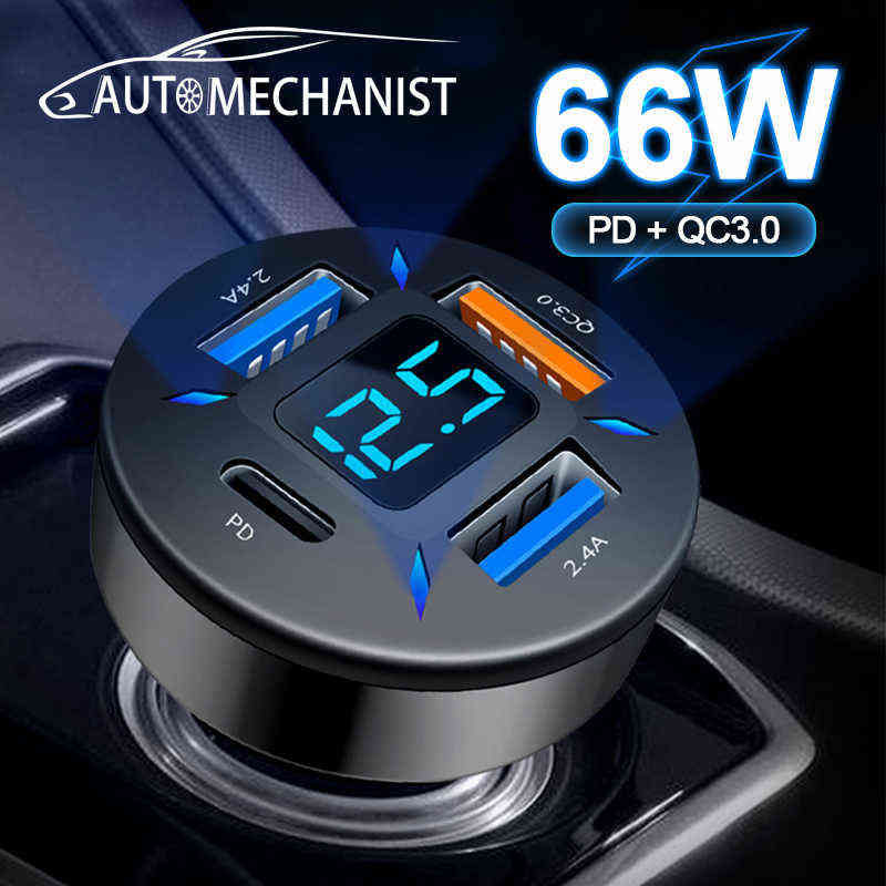 66W USB Type C Charger For Car PD 4 USB Car Quick Charge QC3.0 12/24 V Car Cigarette Lighter Socket Splitter For iPhone Huawei H220512, Black
66W USB Type C Charger For Car PD 4 USB Car Quick Charge QC3.0 12/24 V Car Cigarette Lighter Socket Splitter For iPhone Huawei H220512, Black
