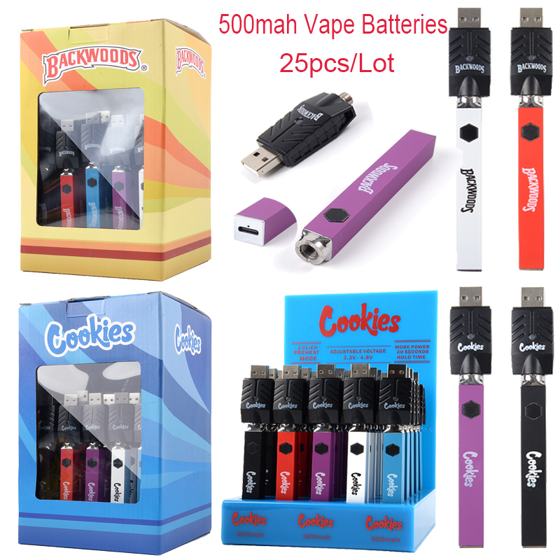 Cookies Backwoods Vape Pen Battery 500mAh Preheat Preheating VV Variable Voltage 510 Thread Batteries With USB Charger 25pcs Display Box
Cookies Backwoods Vape Pen Battery 500mAh Preheat Preheating VV Variable Voltage 510 Thread Batteries With USB Charger 25pcs Display Box