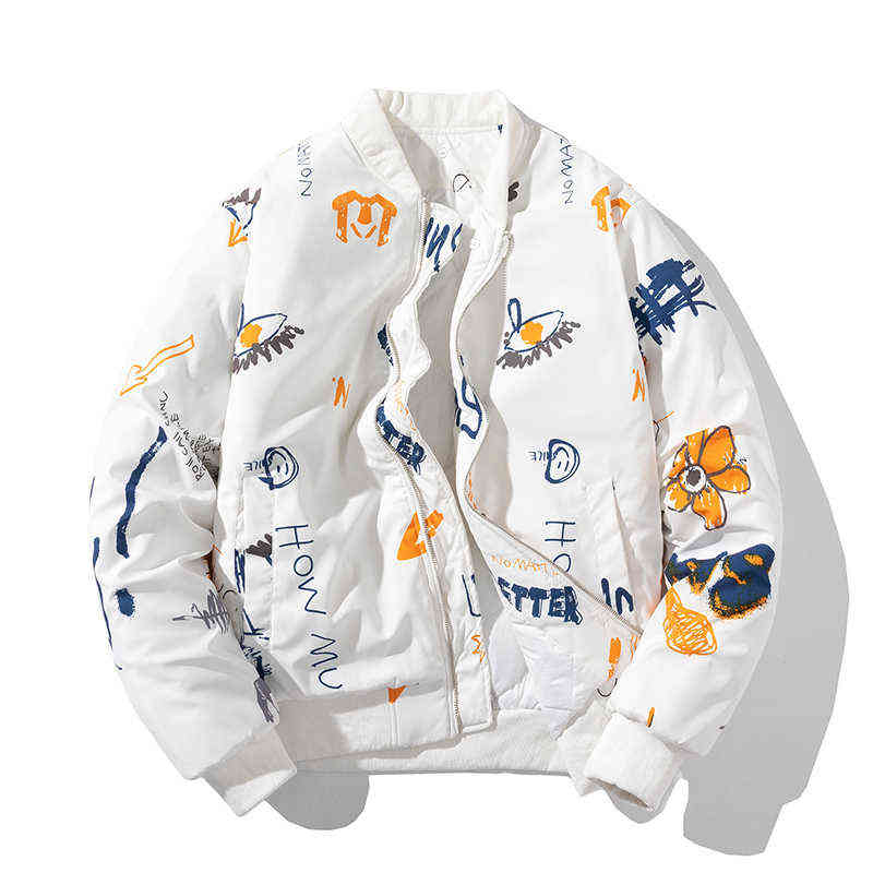 Winter Fashion Jacket Men Women Flower Print Basketball Jacket Hooded Letter Couple Thick Parkas Coat Streetwear College Korean T220816