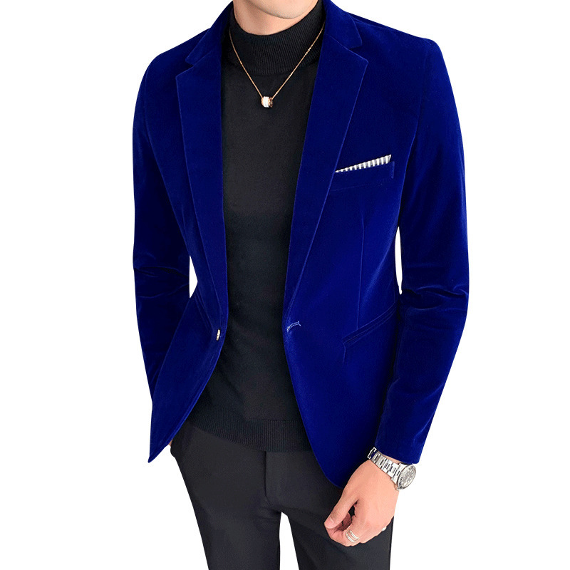 Fall Winter Gold Velvet Blazer High Quality Slim Fit Suit Jacket Fashion Casual Men Groom Singer Costume Formal Evening Dress 220409