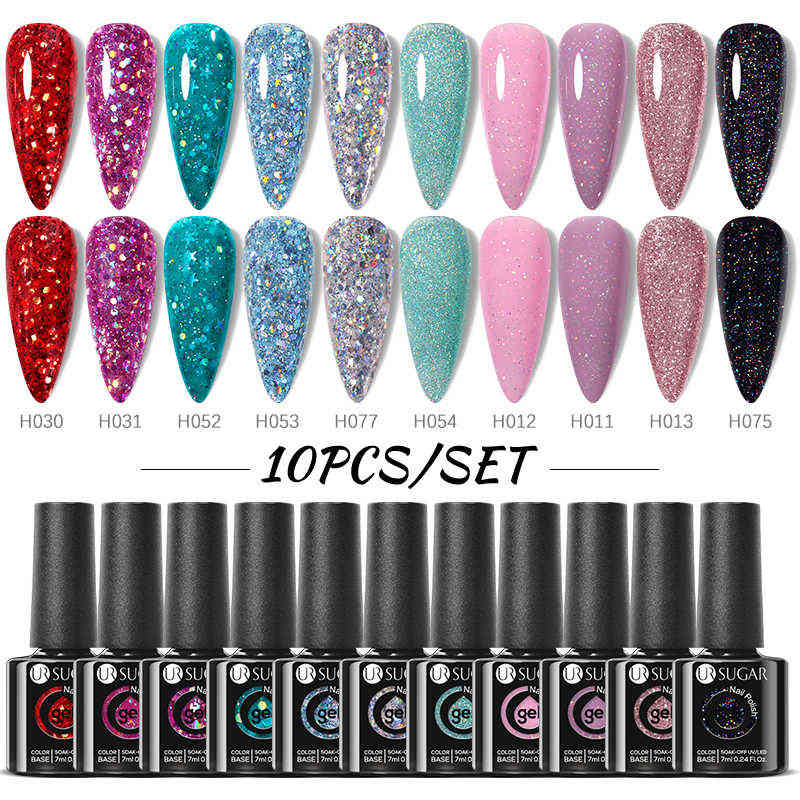 NXY Nail Gel 10pcs Glass Bottle Glitter Sequin Polish Set Kits Semi Permanent Soak Off Uv Led Varnish All for Manicure 0328