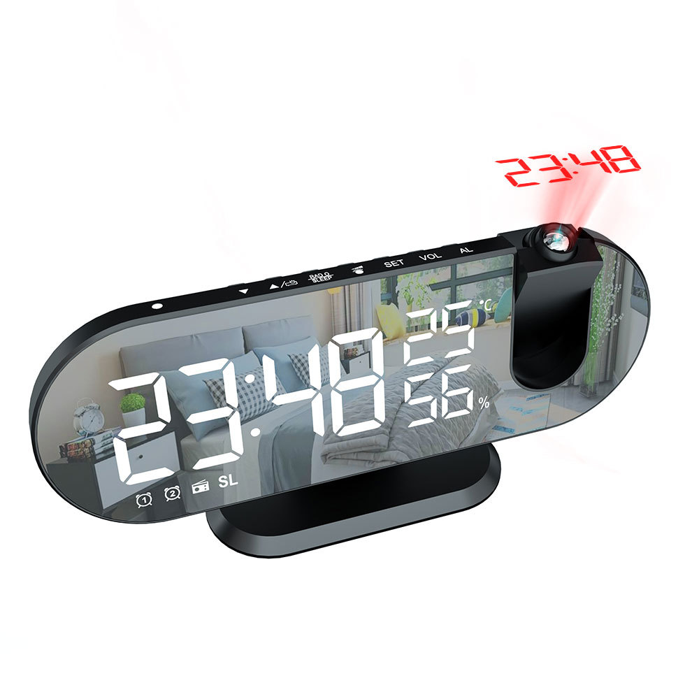 LED Digital Timers Alarm Clock Table Watch Electronic Desktop Clocks USB Wake Up FM Radio Time Projector Snooze Function 2 Alarm
