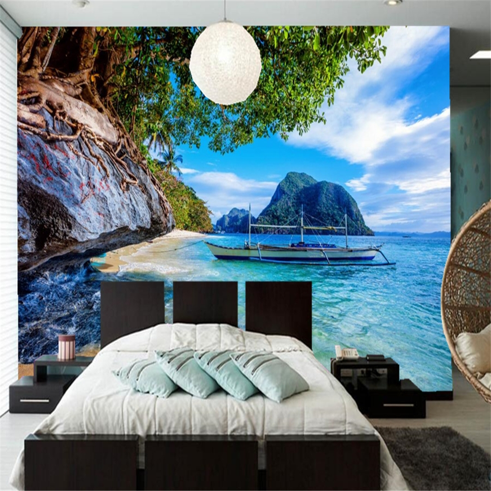 Custom wallpaper Boats Sea Crag Nature wallpapers,tv background living room bedroom restaurant 3d photo mural