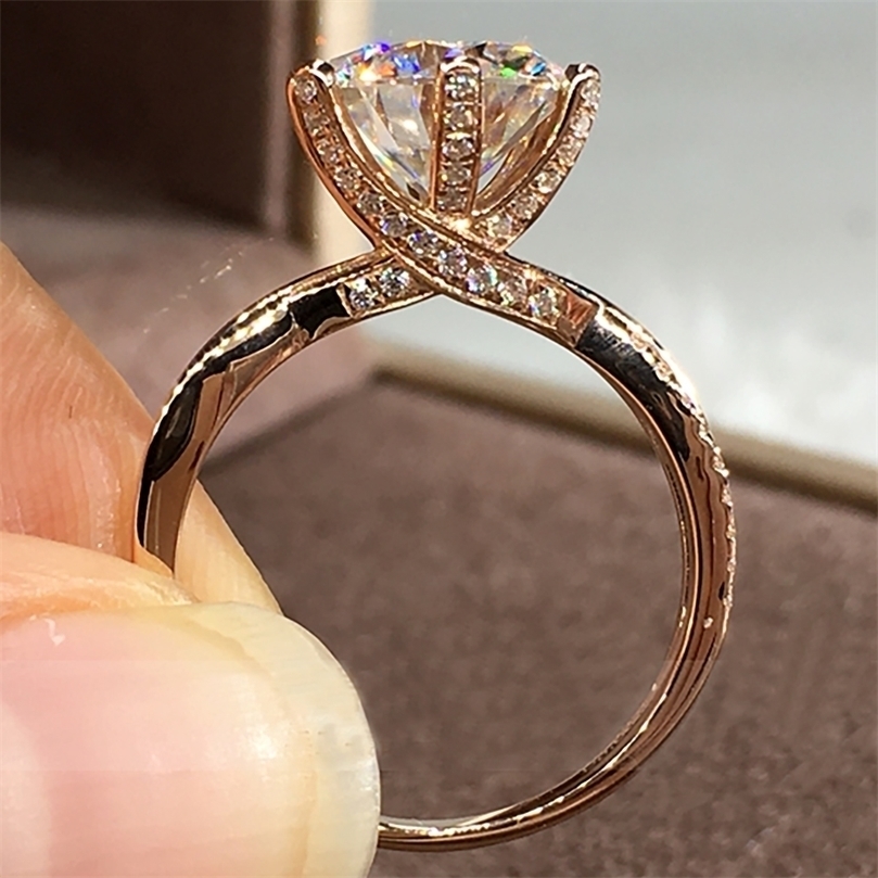 14K Gold Women Ring Diamonds 1 2 3 5 Carat Round intersect Wedding Party Engagement Anniversary Ring Cross Connection 220816