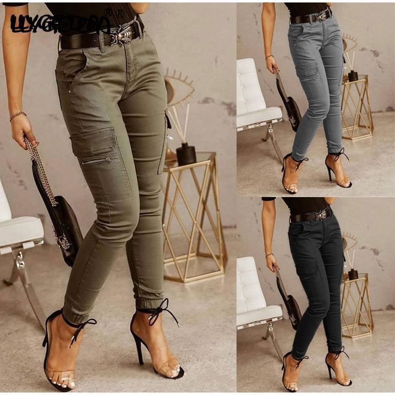 Zipper Pocket Women's Pants High Waist Without Belt Skinny Cargo Women Pant Summer Autumn Fashion Casual Trousers Female 220325