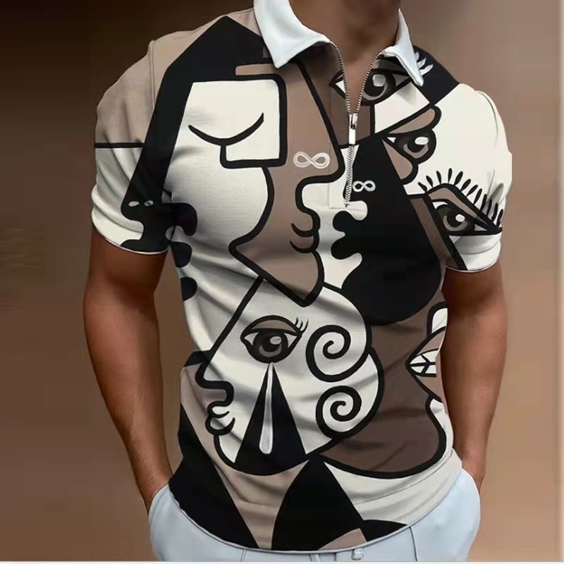 Summer Polo Shirts Men Short Sleeve Casual Polo Fashion Zip-up Pullover Tees Shirt Men's Vintage Printing Tops Streetwear 220418