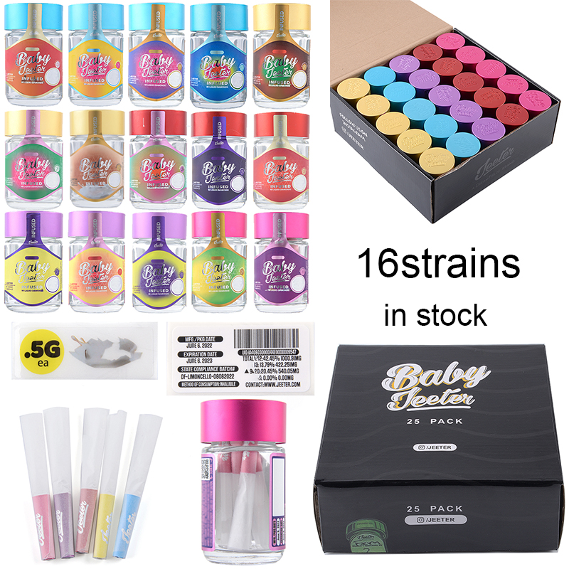 Baby Jeeter Infused Glass Jars Wax Containers Dry Herb Storages Empty Glass Bottle with Prerol Papers 16Strains In Stock
Baby Jeeter Infused Glass Jars Wax Containers Dry Herb Storages Empty Glass Bottle with Prerol Papers 16Strains In Stock