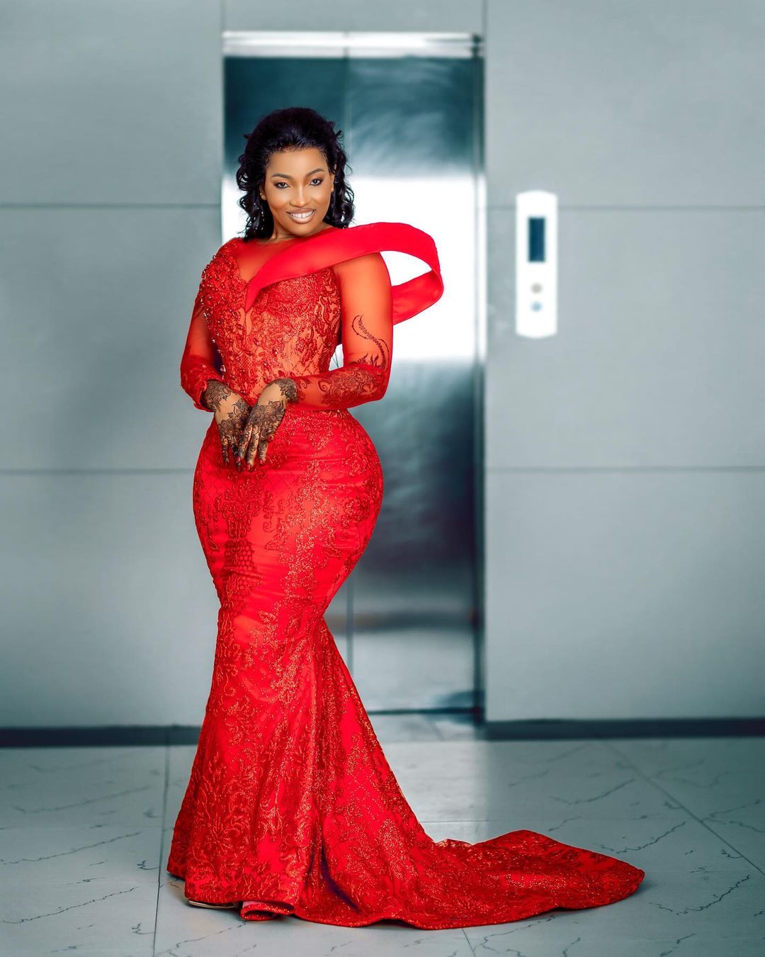 Plus Size Arabic Aso Ebi Red Luxurious Mermaid Prom Dresses Beaded Crystals Evening Formal Party Second Reception Birthday Engagement Gowns Dress ZJ27