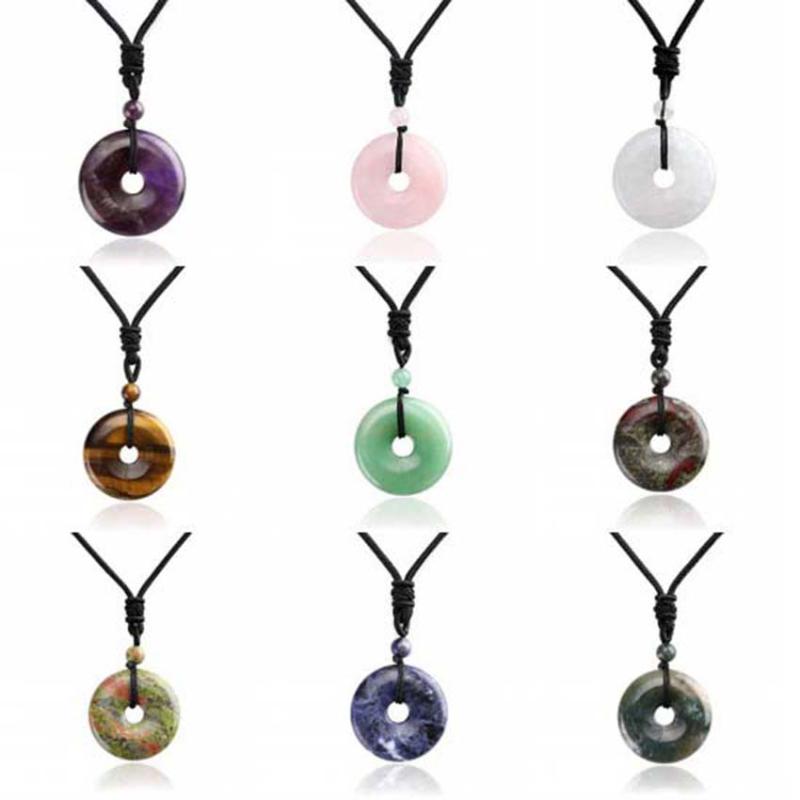 Pendant Necklaces KFT 30mm Circle Donut Natural Healing Crystal Quartz Necklace Amethysts Stone Amulet Lucky Coin Donuts Adjustable Rope
Pendant Necklaces KFT 30mm Circle Donut Natural Healing Crystal Quartz Necklace Amethysts Stone Amulet Lucky Coin Donuts Adjustable Rope