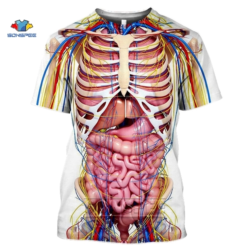 SONSPEE Arrival Male Skeleton Internal Organs T-shirts 3D Print Round Neck Short Sleev T-Shirt Anime Funny Men T Shirt 220408