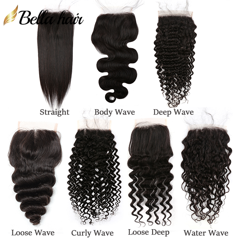 

11A Top Virgin Human Hair Lace Closure 4x4 Straight Body Wave Loose Deep Curly Water Wave Natural Wavy 8-20inch Closures Quality Full Cuticle Free Part Pre-Plucked, Natural color