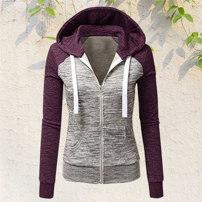 Womens Patchwork Hoodies Casual Slim Zipper Coat Outdoor Autumn Winter Jacket Sport Fashion Long Sleeve Hooded Pullovers 220816