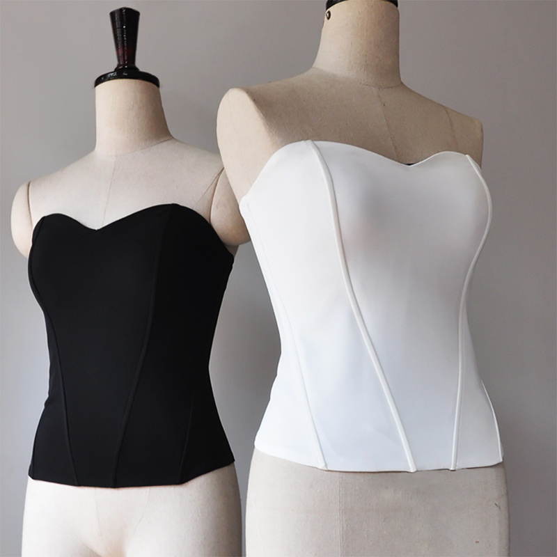 Inspired By Kendall Jenner Strapless Black Shaped Top Boned Corset With Sweetheart Neckline Gathered Cups 220325