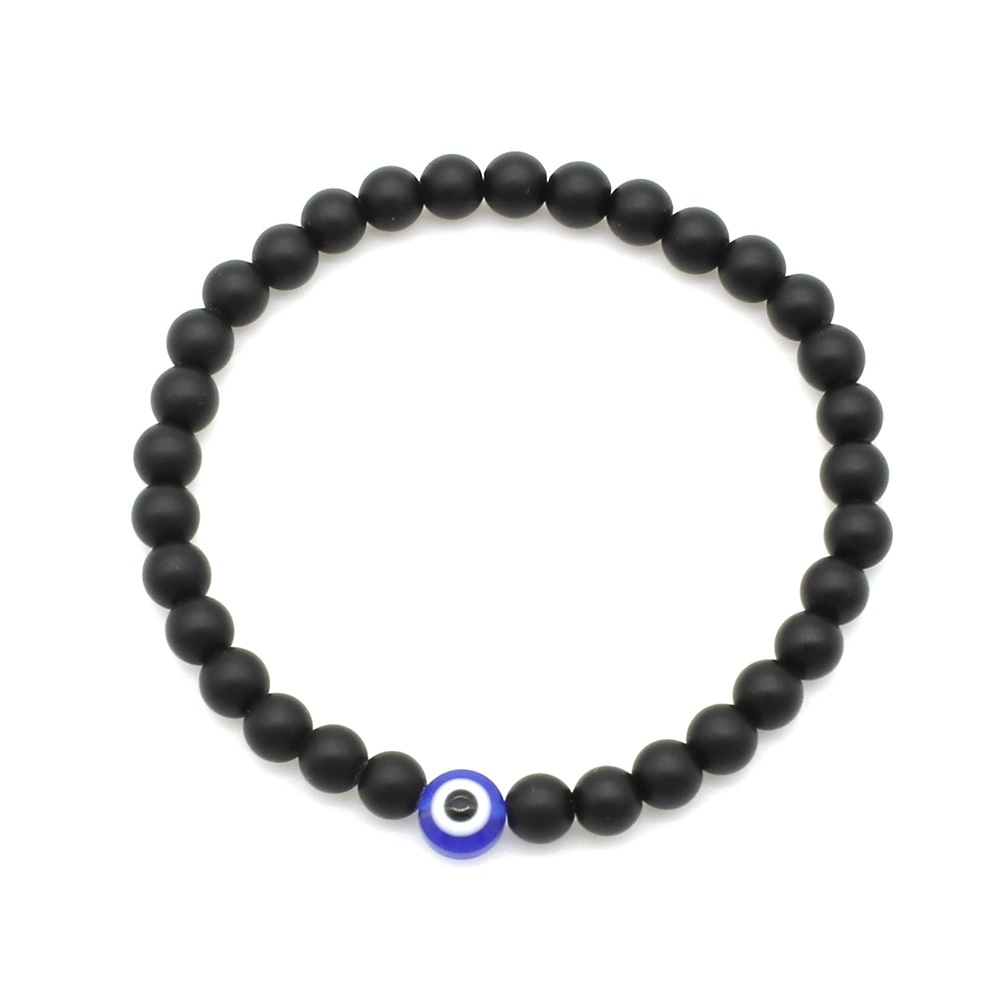 Evil Eye Bracelet 6mm Natural Black Matte Lava Stone Beads Strands Handmade Elasticity Bracelet for Men Women Yoga Reiki Jewelry