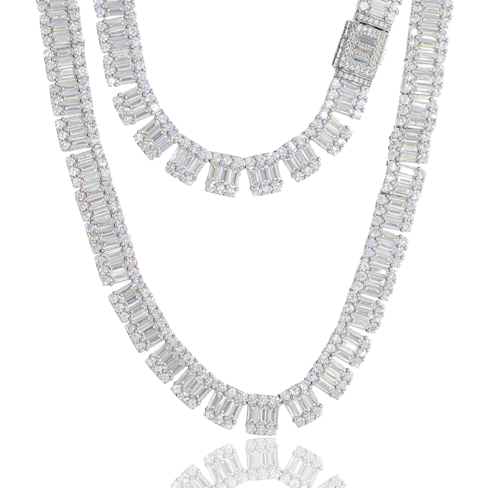 Iced out bling stone cluster tennis hip hop necklace link chain 5A baguette Crystal cubic zirconia hiphop Rock cool women choker Necklaces