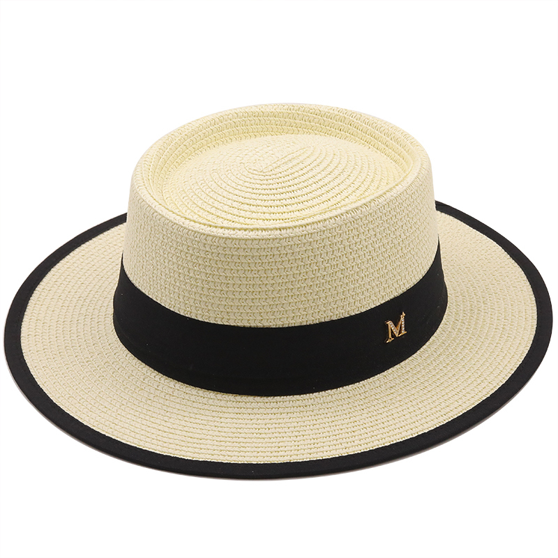 ummer un ladie fahion girl traw ribbon bow beach caual gra flat top panama hat bone women vior cap 220613