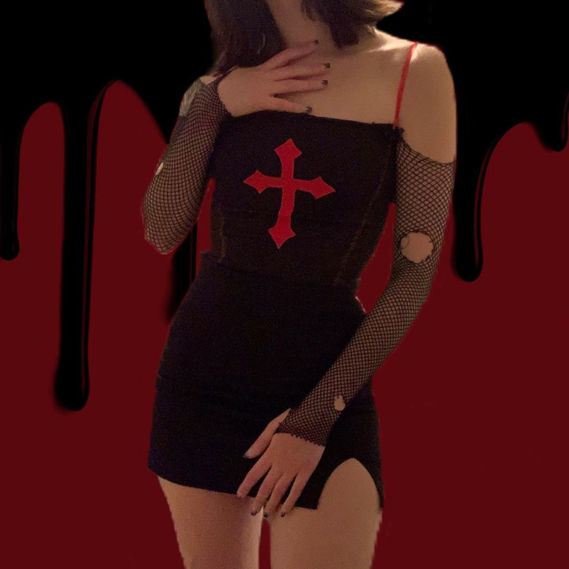 InsDoit Vintage Cross Gothic Sexy Summer Top Women Black Harajuku Streetwear Corset Camis Sleeveless Bandage Grunge Crop Tops 220316