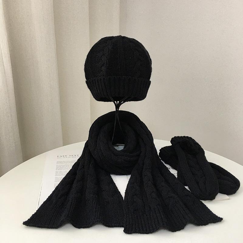 Berets 3PC Knitted Hat Scarf Glove Sets For Women Female Autumn Winter Warm Woolen Twist Cap Gorros Bonnet Solid Knit Gloves Gift, Black
Berets 3PC Knitted Hat Scarf Glove Sets For Women Female Autumn Winter Warm Woolen Twist Cap Gorros Bonnet Solid Knit Gloves Gift, Black