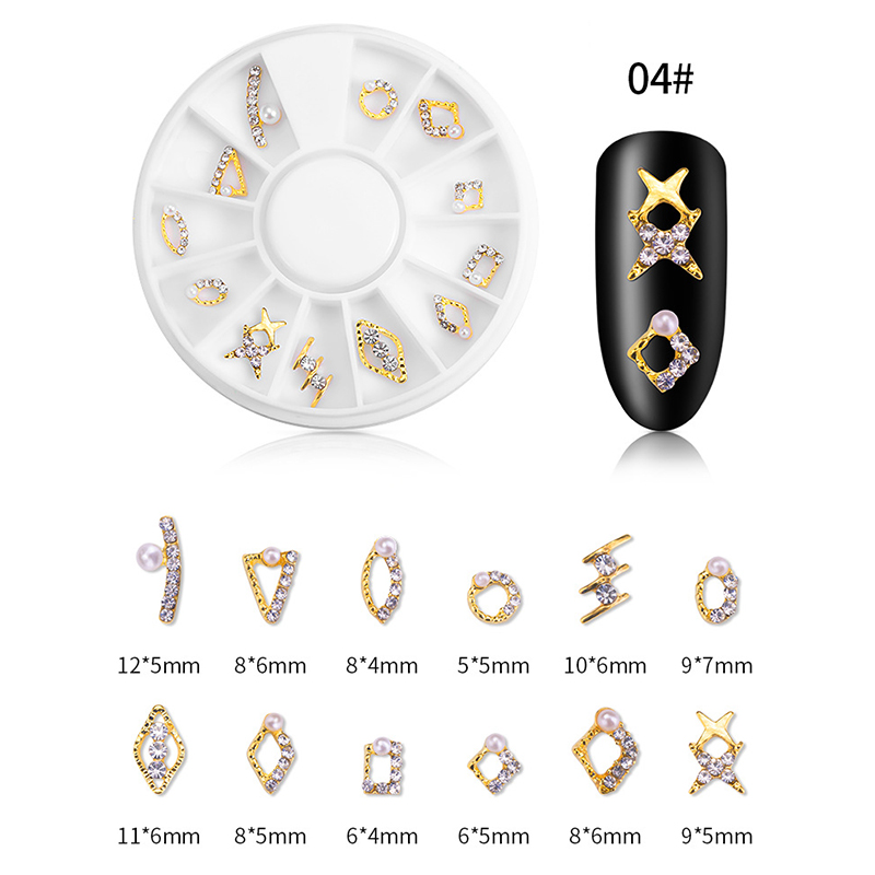 12 Grid Nail Art Alloy Jewelry Hollow Colored Diamond Jewelry Set DIY Nails Jewelrys Supplies Accessories Joyeria De Aleacion De Arte De Unas