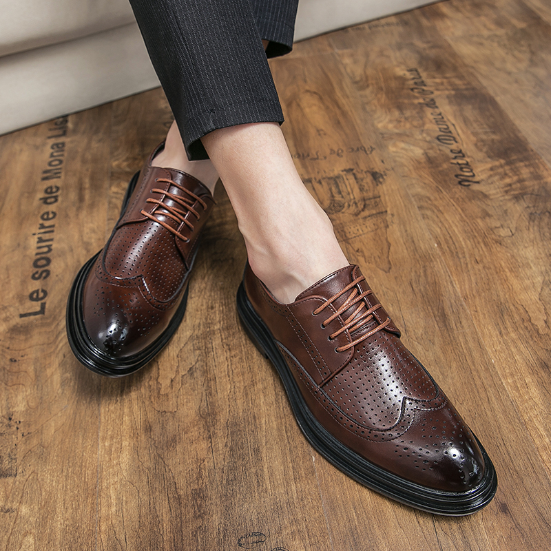 Brogue Shoes Men PU Solid Color Casual Fashion Round Head Daily Party Classic Trend Hollow Carved Comfortable Breathable Business Formal Shoes HM403