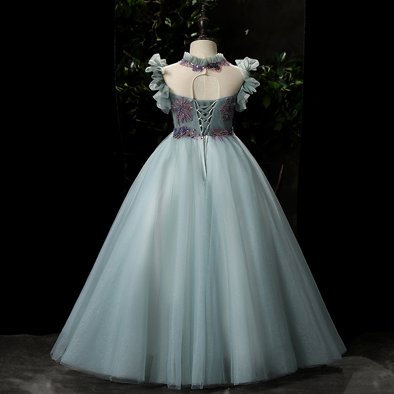 2023 Pretty Fairty Flower Girls Dress High Neck Long 3D Floral Apliques Girls Pageant Dresses Lovely Hand Made Flowers Birthday Dress