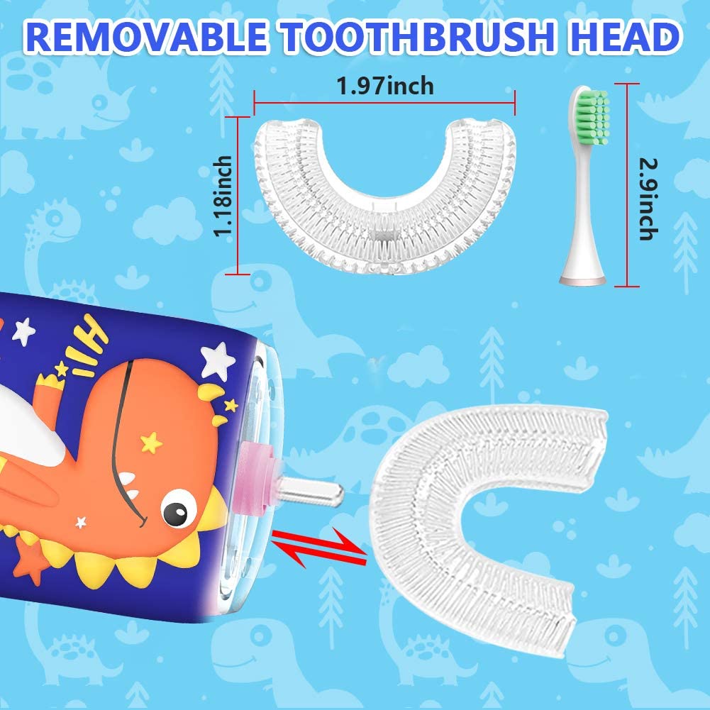 Kids Electric U Shape Toothbrush With Silicone Head Ultra Sonic Automatic Children Dinosaur Cartoon Tooth brush Waterproof Safe Use Baby Teeth Clean B
