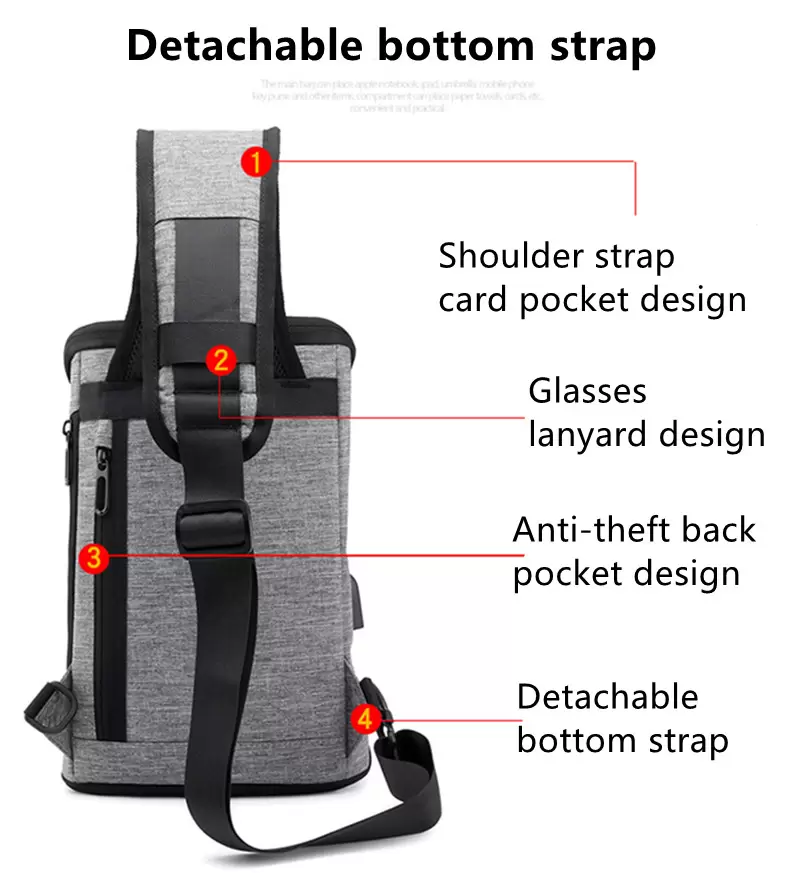 Opening closing business chest bag shoulder messenger handbag tablet computer mobile phone USB charging storage packback bags men and women