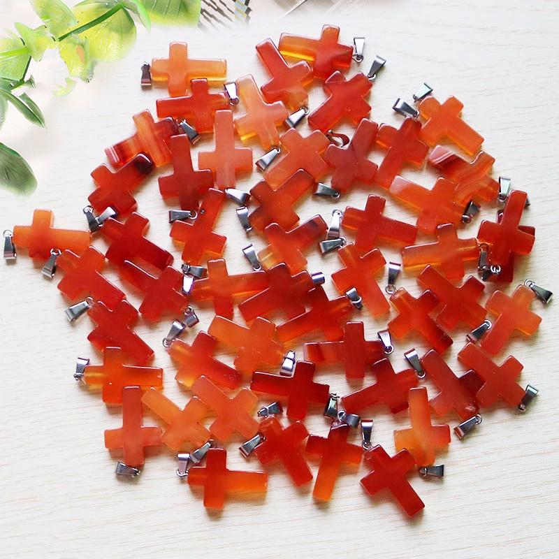 Rose Quartzs Crystal Natural Stone Charms cross Pendants Fashion Beads For DIY necklace Jewelry Making Gemstones