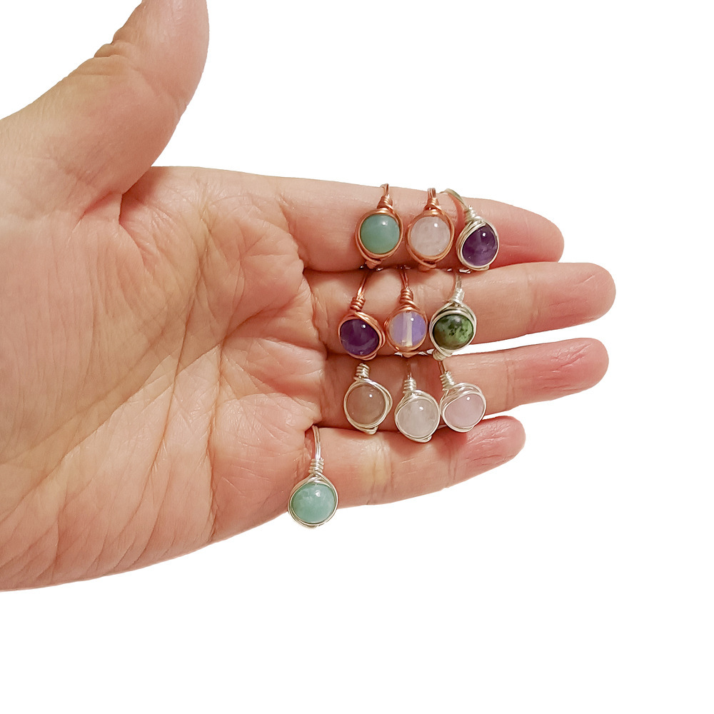 Wire Wrap Natural Raw Stone Rings Lapis Lazuli Amethysts Tiger Eye Opal Pink Crystal Ring for Women Jewelry