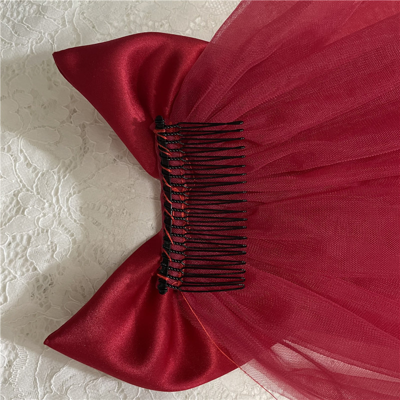 2022 New Arrival Burgundy Wedding Veils with Big Bow Bridal Headwear Accessories