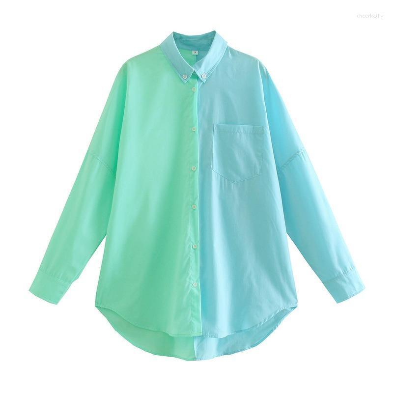 Women' Blouses & Shirts Spring Women' Clothing European And American Style Lapel Long-sleeved Loose Color Matching Women Shirt Top 940, Green
Women' Blouses & Shirts Spring Women' Clothing European And American Style Lapel Long-sleeved Loose Color Matching Women Shirt Top 940, Green