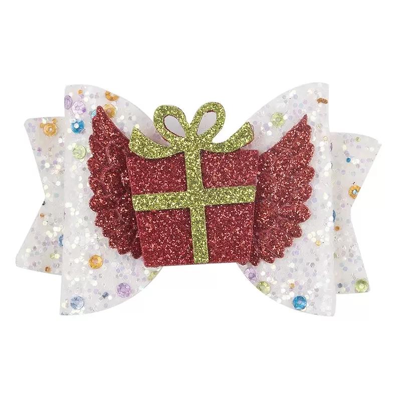 Christmas Glitter Hair Bows hair clips wings Polka Dot Print Barrettes xmas Tree Santa Claus Socks Hairpins Boutique Accessories