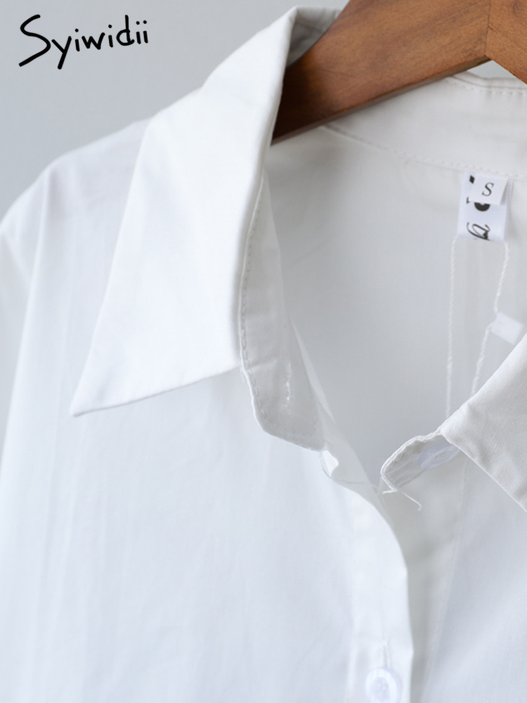 Syiwidii Long Sleeve Blouse Woman Button Up Shirt Loose Office Lady Tops Korean Fashion White Blue Oversize Spring Autumn 220407