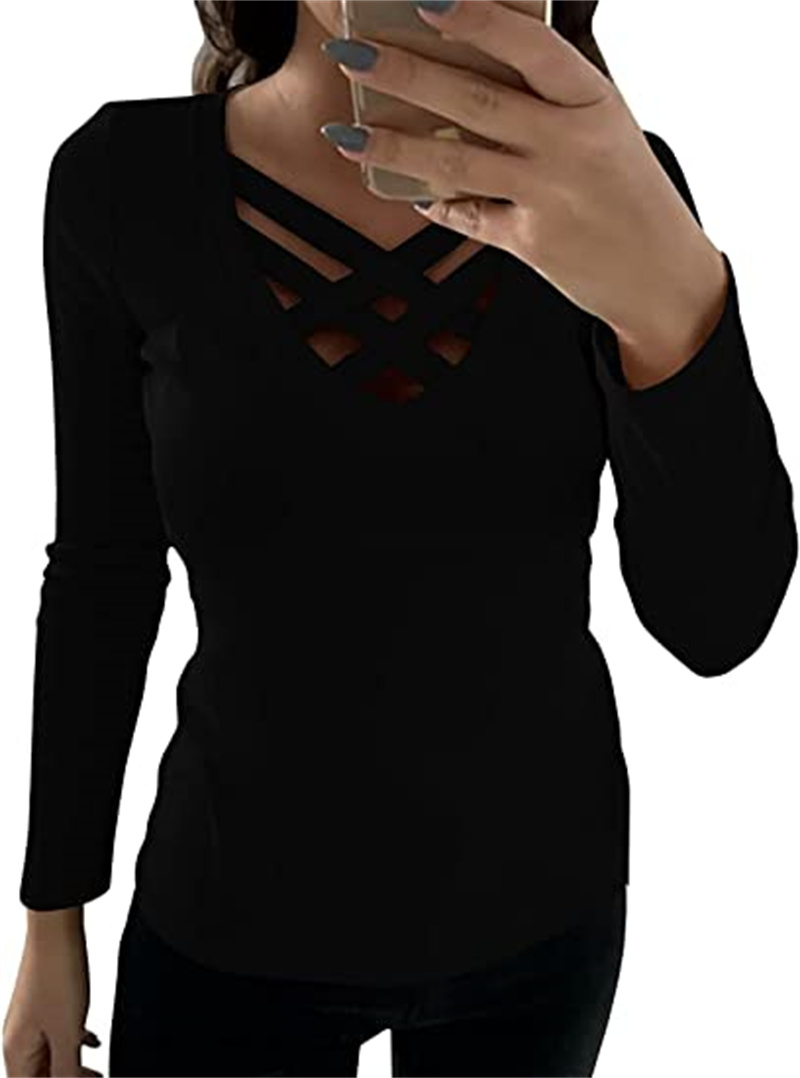 Women's Tops & Tees long sleeve V-neck cross T-shirt casual slim basic shirt tunic top, Photo color
Women's Tops & Tees long sleeve V-neck cross T-shirt casual slim basic shirt tunic top, Photo color
