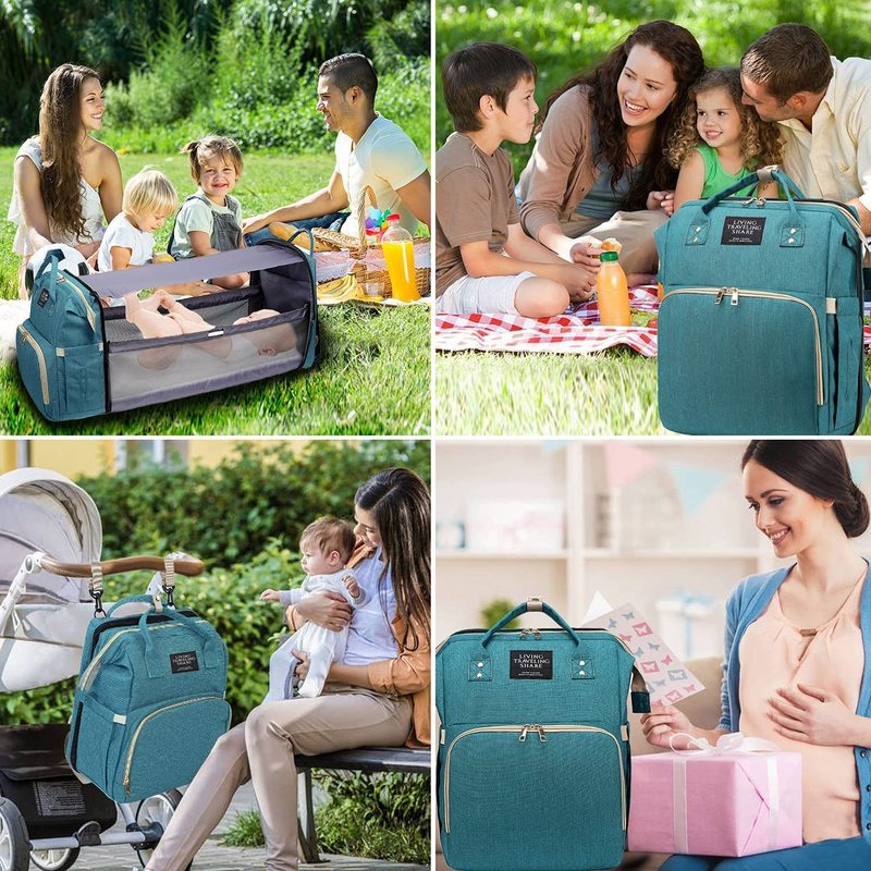 Usb Diaper Bag for Baby Boys Girls Diaper Bag Backpack with Changing Station with Foldable Travel Bed Large Capacity Waterproof 220514