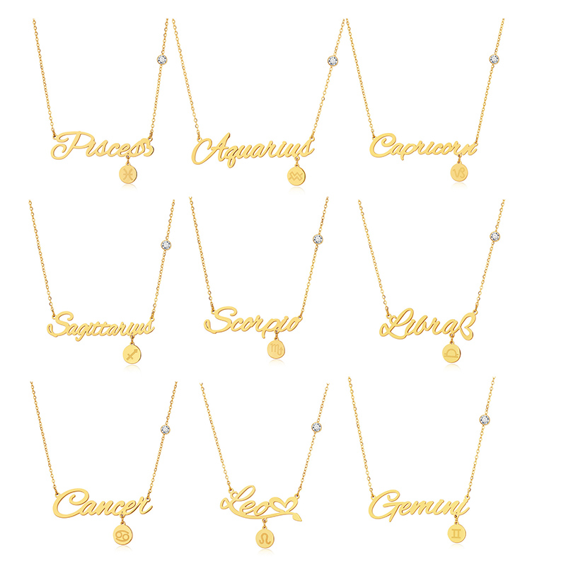 Stainless Steel 12 Zodiac Sign Necklace Gold Chains Virgo Cancer Letter Pendants Charm Star Sign Choker Astrology Necklaces for Women Fine Fashion Jewelry
Stainless Steel 12 Zodiac Sign Necklace Gold Chains Virgo Cancer Letter Pendants Charm Star Sign Choker Astrology Necklaces for Women Fine Fashion Jewelry