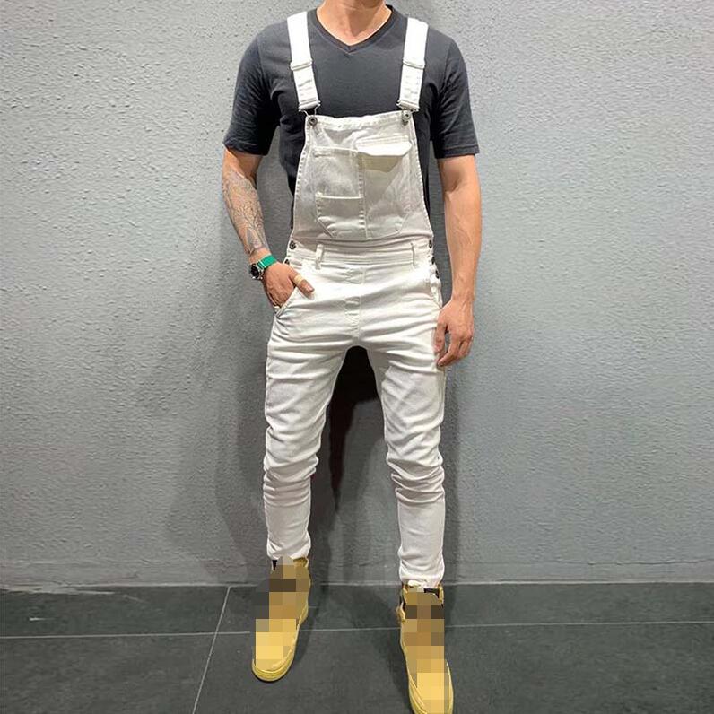 Men Black Jeans Jumpsuits Spring Autumn Casual Skinny Sleeveless Red Denim Overalls Male Slim Green Suspender Pants Streetwear
