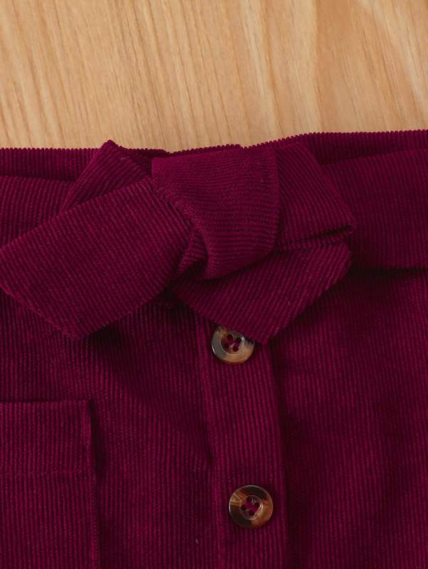 Baby Button Front Patched Pocket Belted Corduroy Skirt SHE