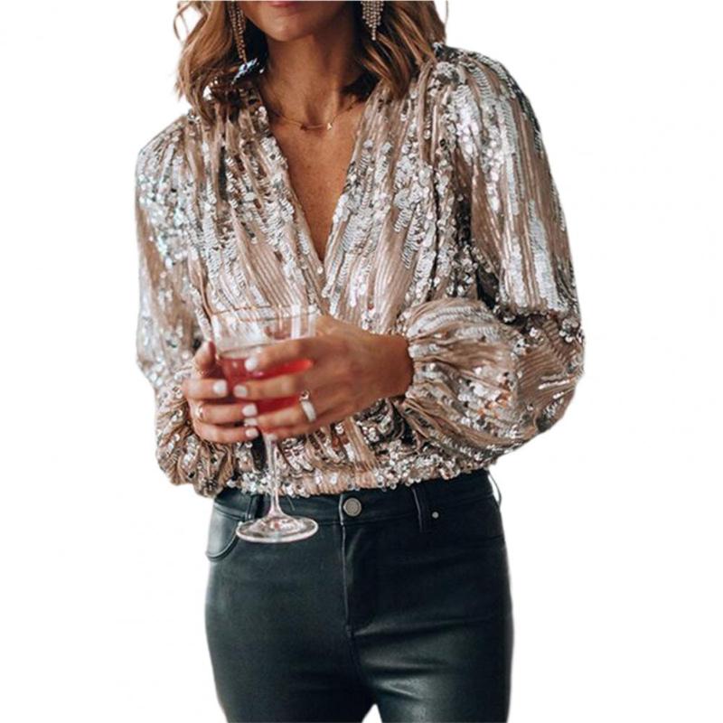 Women' Blouses & Shirts Spring Casual Women Blouse V Neck Lantern Sleeve Polyester Ladies Glitter Top Female For Dating Wear, Silver
Women' Blouses & Shirts Spring Casual Women Blouse V Neck Lantern Sleeve Polyester Ladies Glitter Top Female For Dating Wear, Silver