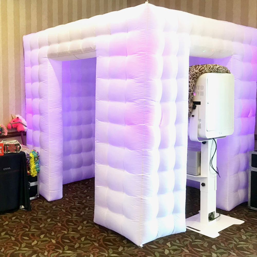 Attractive black led inflatable photo booth with double doors,portable photobooth enclosure,white cube tent for sale 2.4x2.4m
