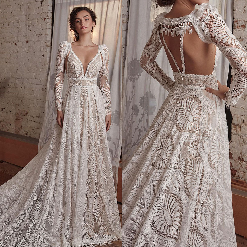 Unique Gown Wedding Dresses Lace Long-Sleeve Detachable illusion bodice Sweep Train Zipper race A-Line Vestidos De Novia, Same as image 
Unique Gown Wedding Dresses Lace Long-Sleeve Detachable illusion bodice Sweep Train Zipper race A-Line Vestidos De Novia, Same as image