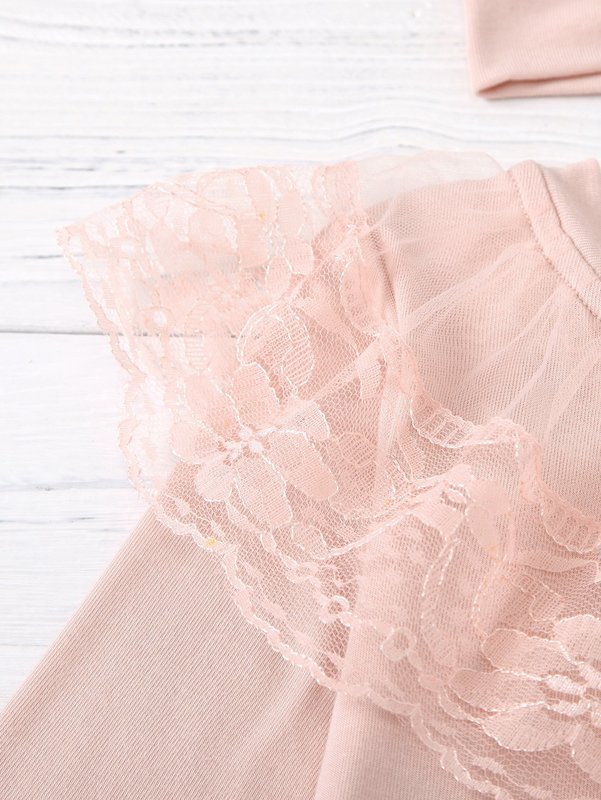 Toddler Girls Lace Panel Tee & Plaid Skirt & Headband SHE