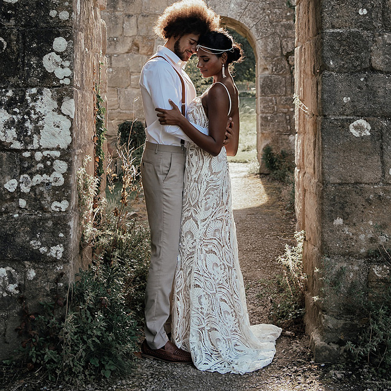 Nigerian African Lace Wedding Dress Sexy Spaghetti Straps Mermaid Boho Wedding Dresses 2022 Backless Hippies Bohemian Garden Bridal Gowns Women Vestid