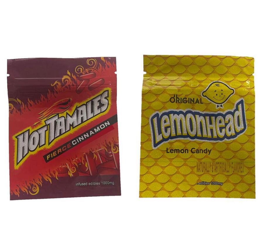 The Original Lemonhead edible mylar package bags 1000MG empty plastic Lemon Candy edibles package Hot Tamales FIERCE CINNAMON chewy CANDIES Smell proof packaging