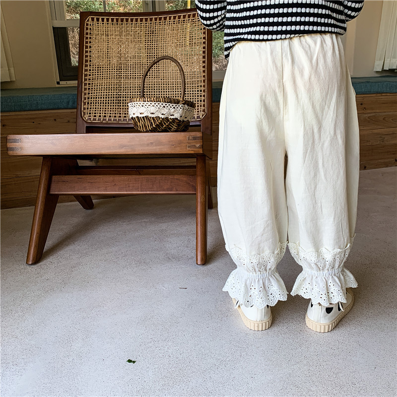 deer jonmi Spring Summer Korean Style Baby Girls Lace Lantern Pants Solid Color Embroidery Toddlers Kids Cotton Trousers 220512
