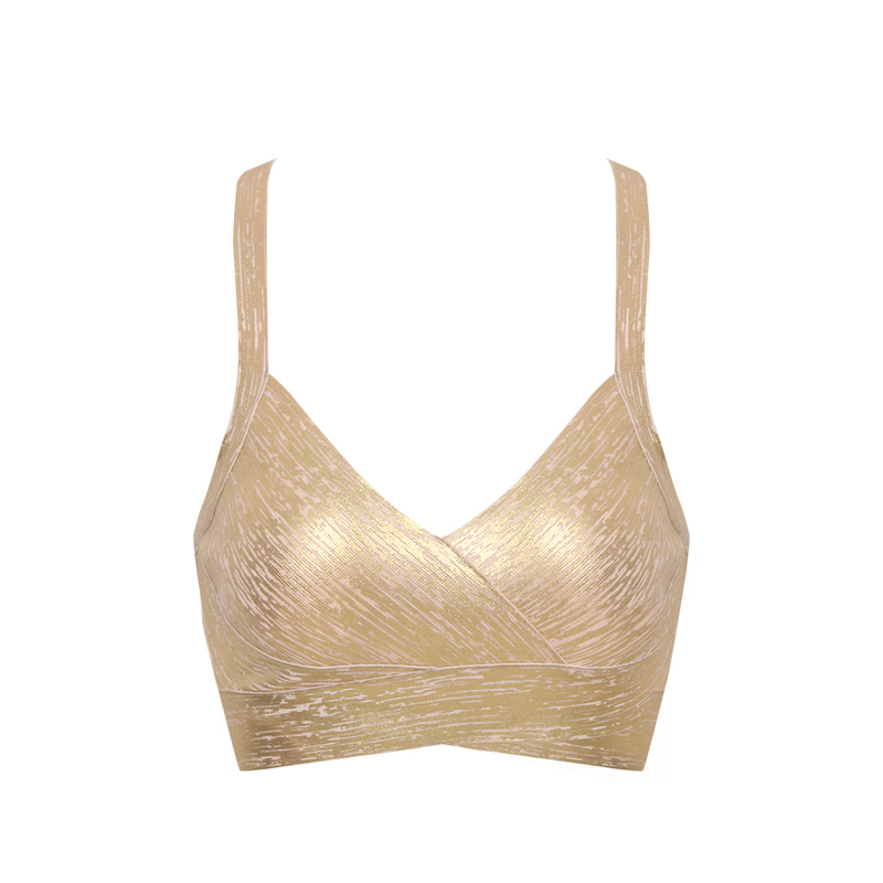 BEAUKEY Sexy Short Metalic HL Bandage Crop Top Women Vest Gold Silver Plus Size XL Camis Bodycon Club Party Tank Wholesale 220316